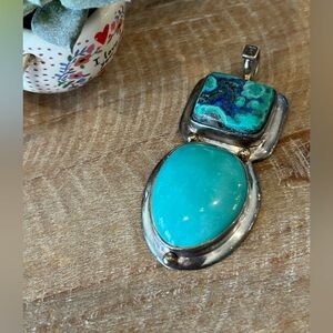 Sterling silver 925 turquoise pendant BoHo Southwestern XVN jewelry pendant only